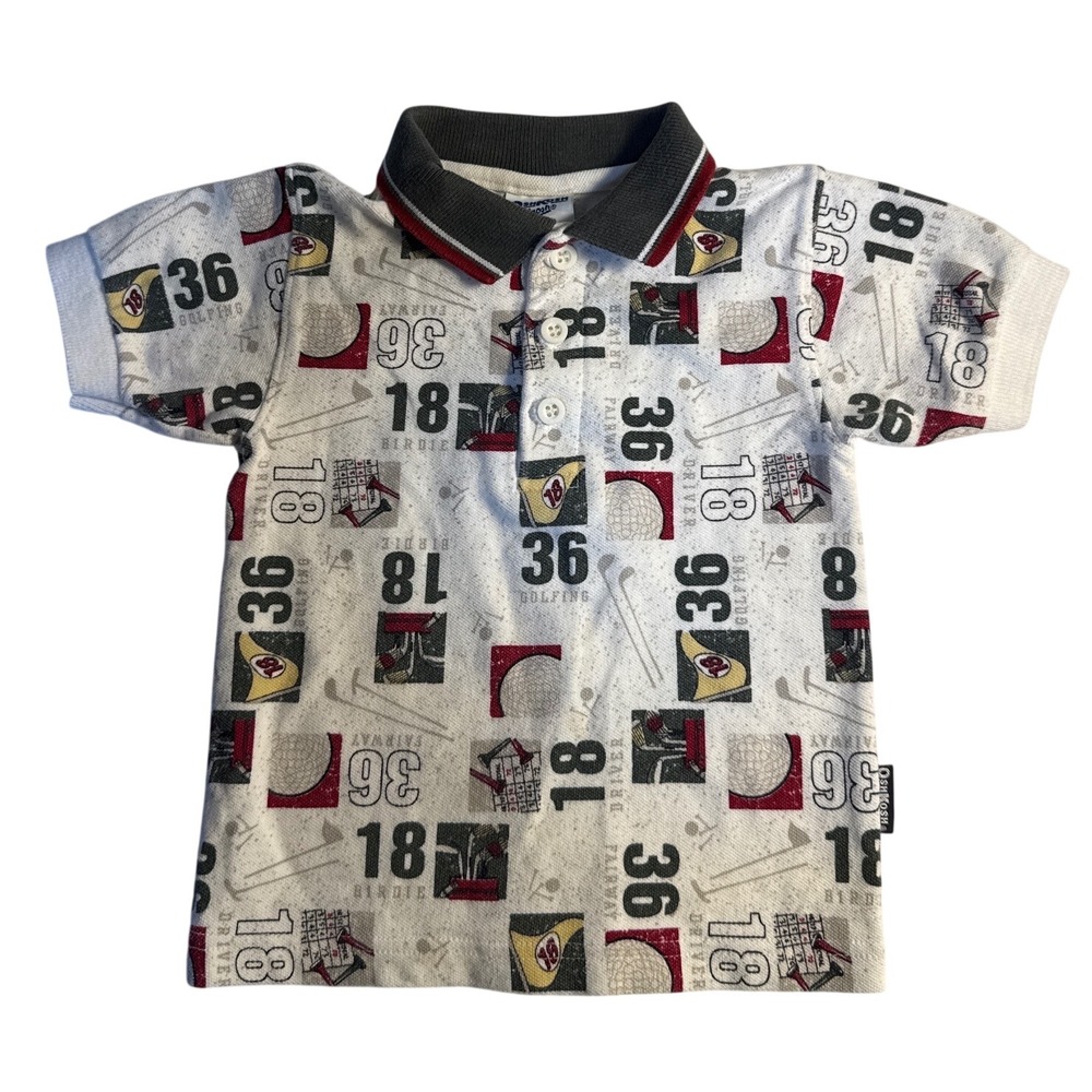 Vintage 90s Oshkosh Bgosh Golf AOP Polo T Shirt 2T Collared Cotton Made in USA